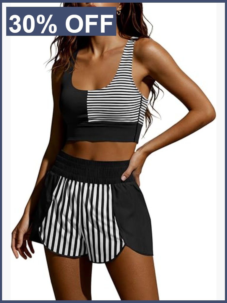 Two Piece Workout Set Cropped Tank Top Athletic Shorts Built In Bra Yoga Gym